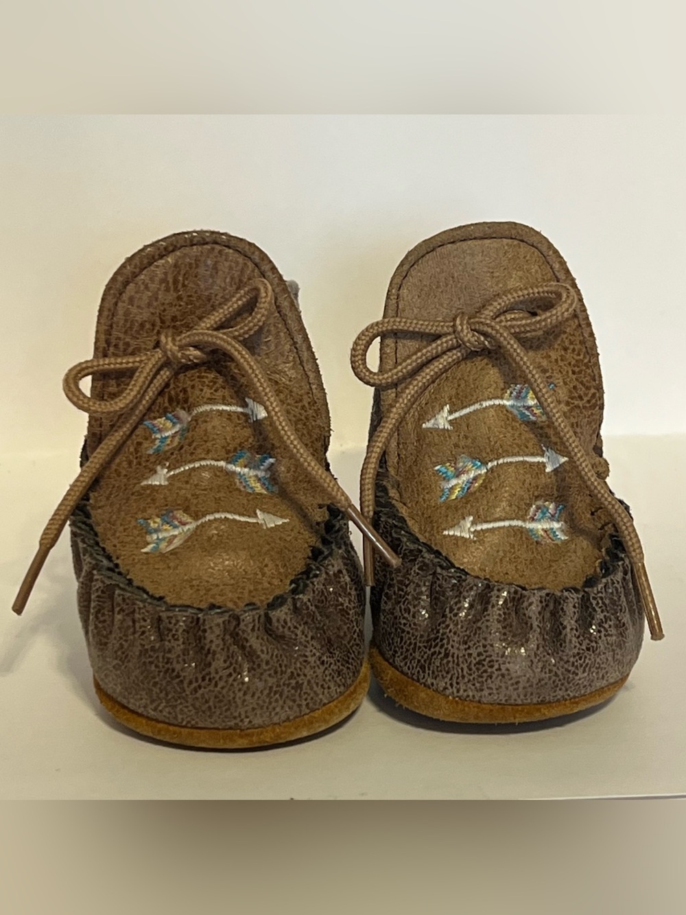 Kids Brown Old West Embroidered Moccasin Slip-Ons